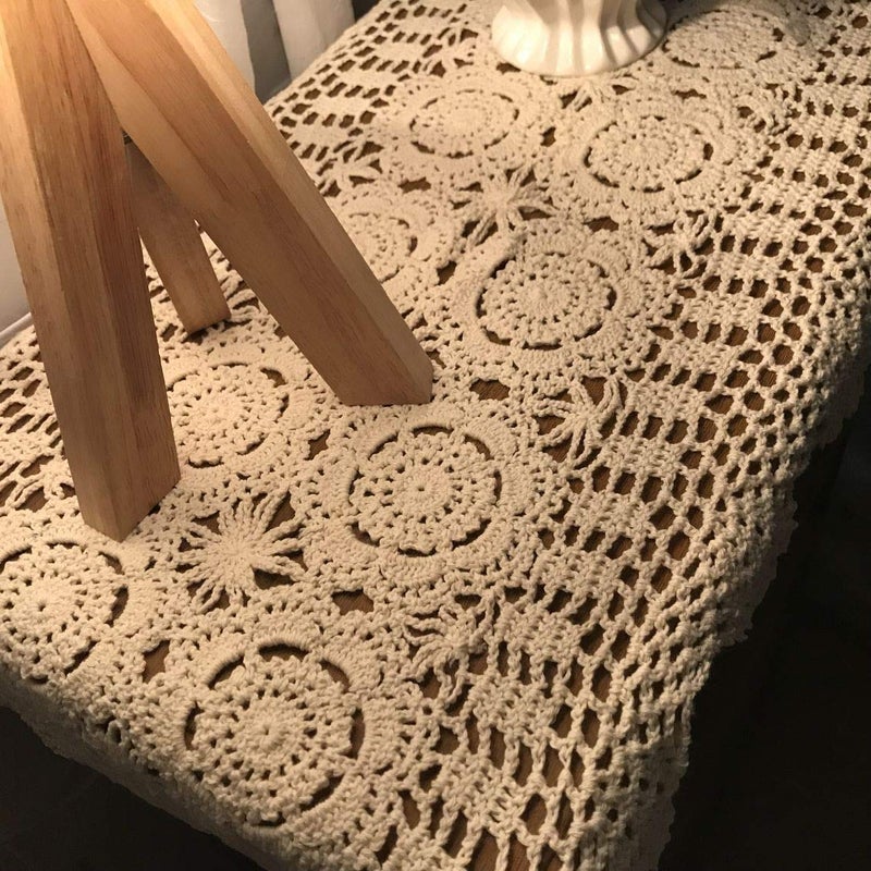Damanni Rectangular Cotton Handmade Crochet Lace Table Runner Doilies Table Dresser Scarf DÃ©cor,16 Inch by 27 Inchï¼ŒBeige - Image 4
